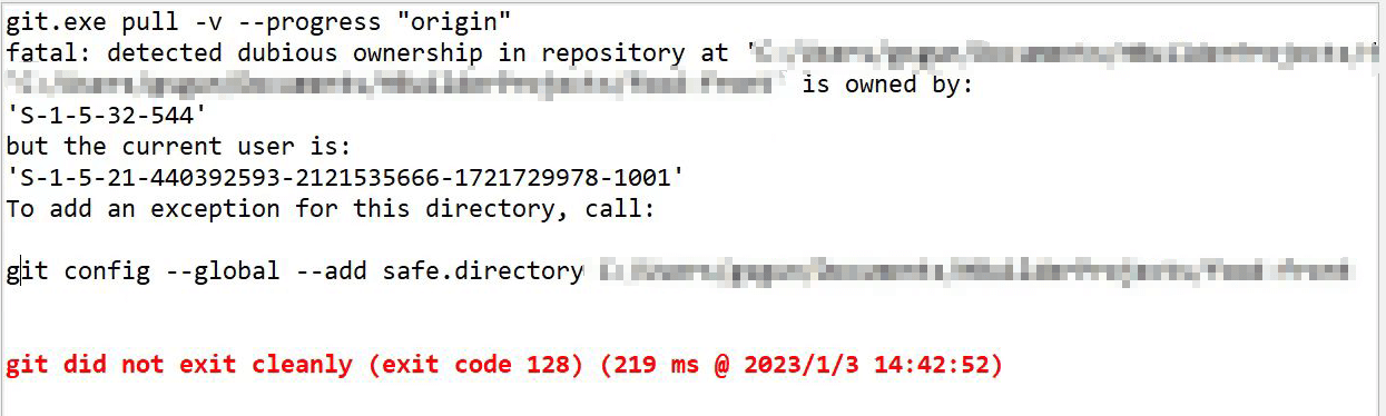 detected dubious ownership in repository
